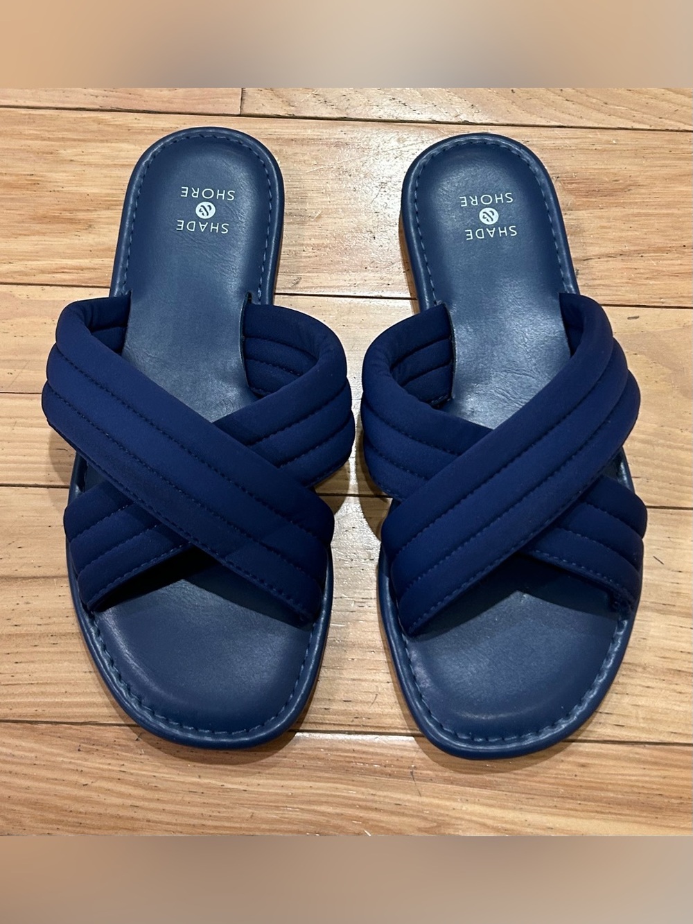 Shade and Shore Dark Blue Maxie Chunky Strap Cross Slides Sandals Women’s Size 6